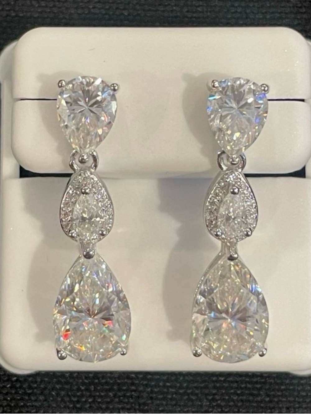 Rhodium plated over 925 silver 6.00ctw Moissanite dangle screw back earrings